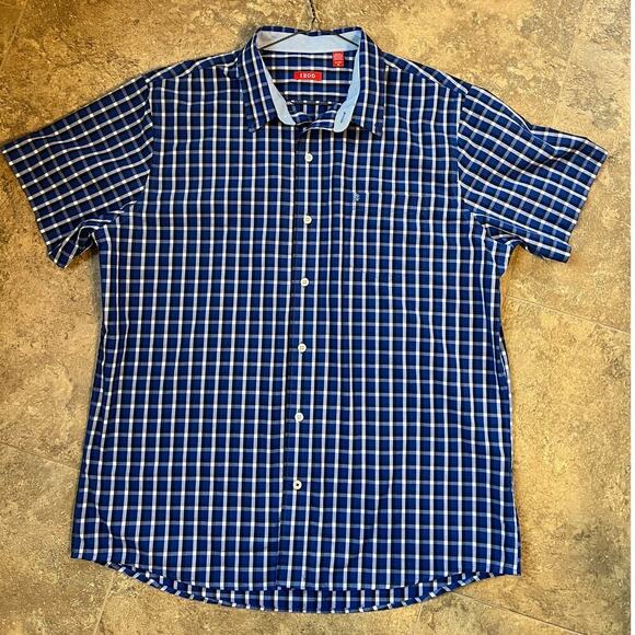 IZOD blue check short sleeve, button down casual shirt, men's size XL - Picture 1 of 8